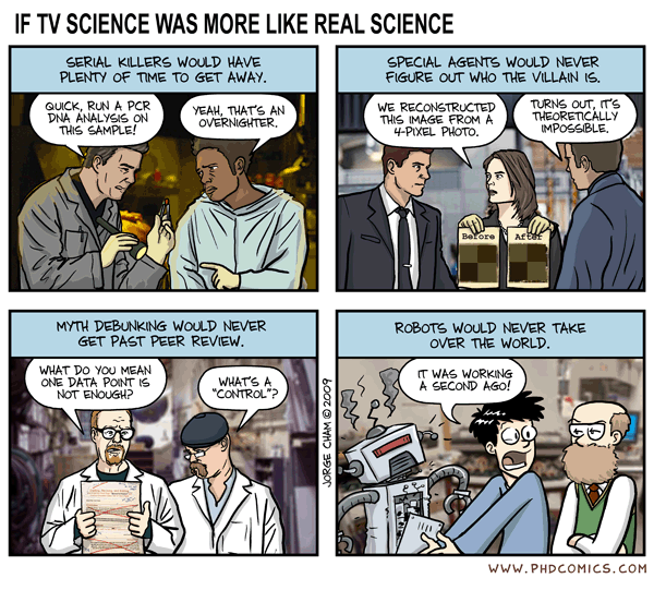 If TV science was like Real science (PhD Comics)